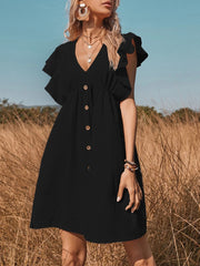 Women's Dresses V Neck Button Up All Match Fashion Mini Dress