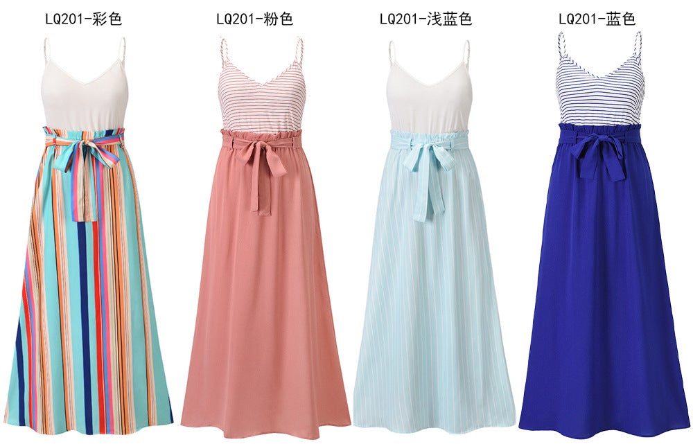 Waist Tie V Neck Spaghetti Strap Maxi Dress
