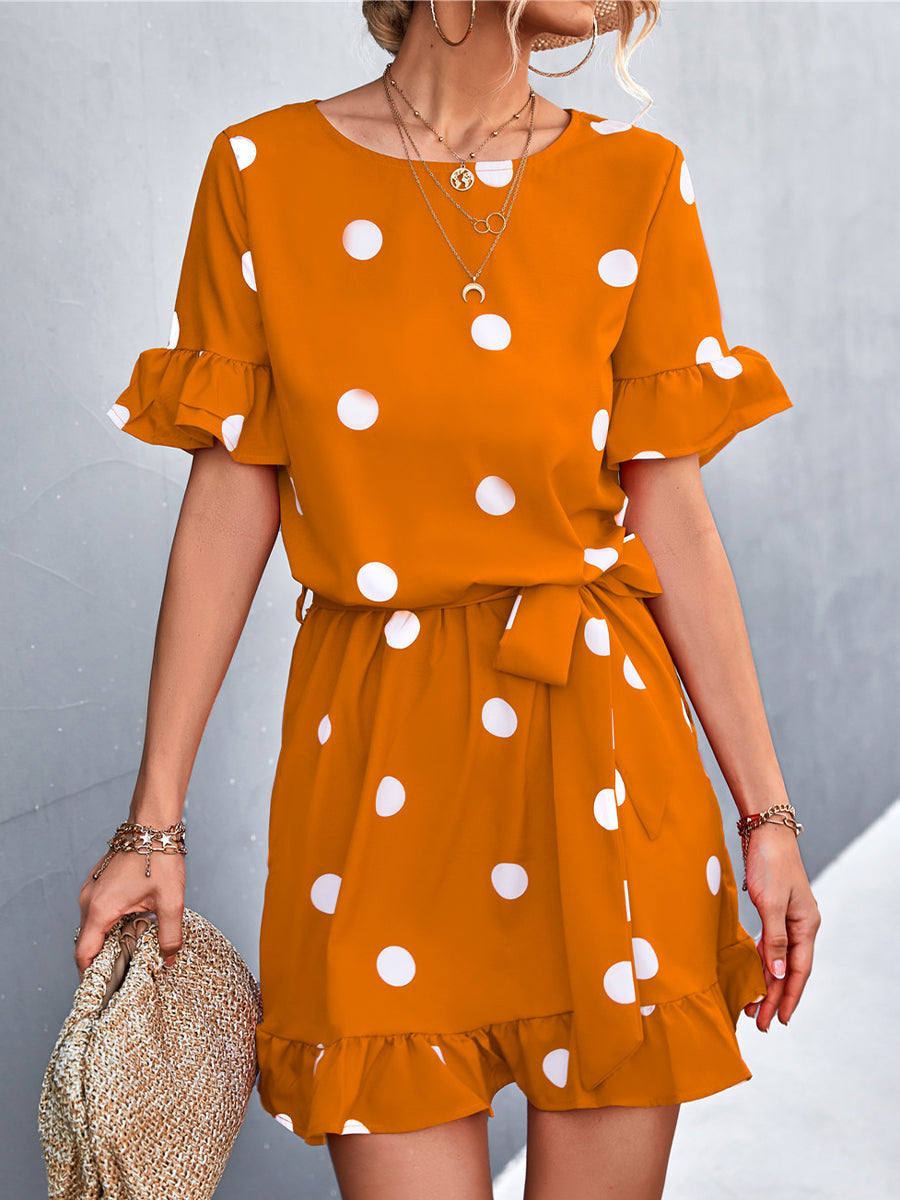 Women's Dresses Round Neck Ruffles Polka Dot Strap Mini Dress
