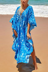Print V Neck Bat Maxi Dress