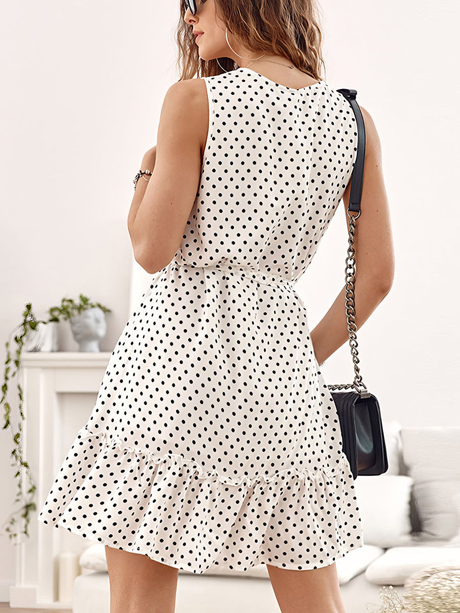 Women's Dresses V Neck Polka Dot Sleeveless Slim Mini Dress
