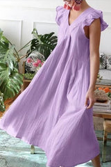 Ruffles Sleeve V Neck Midi Dress