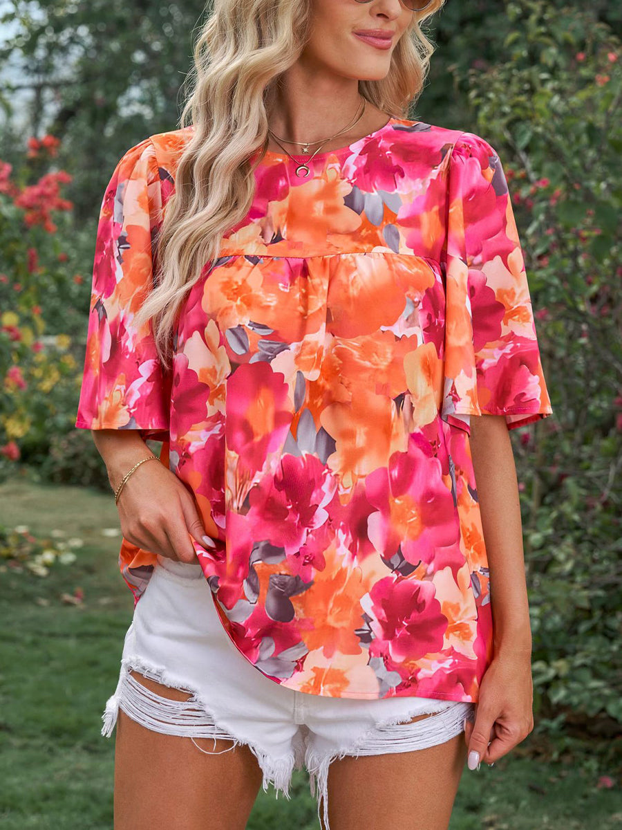 Women's T-Shirts Fashion Casual Floral Print Loose Short Sleeve T-Shirt