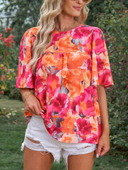 Women's T-Shirts Fashion Casual Floral Print Loose Short Sleeve T-Shirt