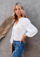 Casual Solid Color V Neck Blouse