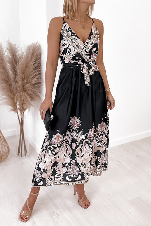 Paisley Print V Neck Slip Maxi Dress