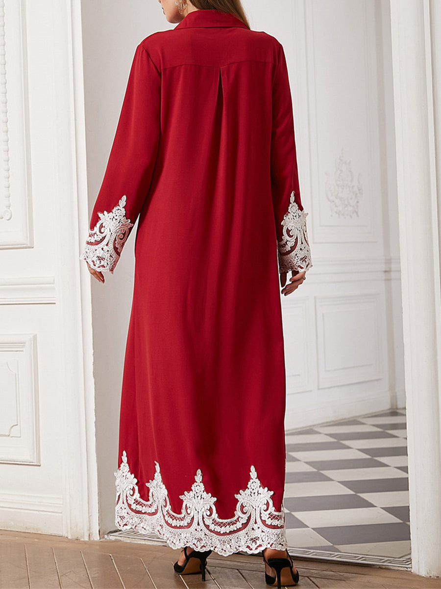 Women's Dresses Turn Up Button Lace Belt Maxi Long Maxi Dress