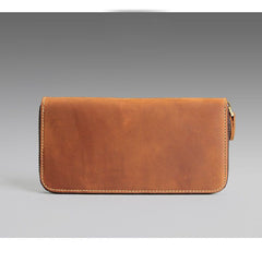 Retro Horse Leather Men's Layer Cowhide Large Real Long Zipper Handmade Purse
