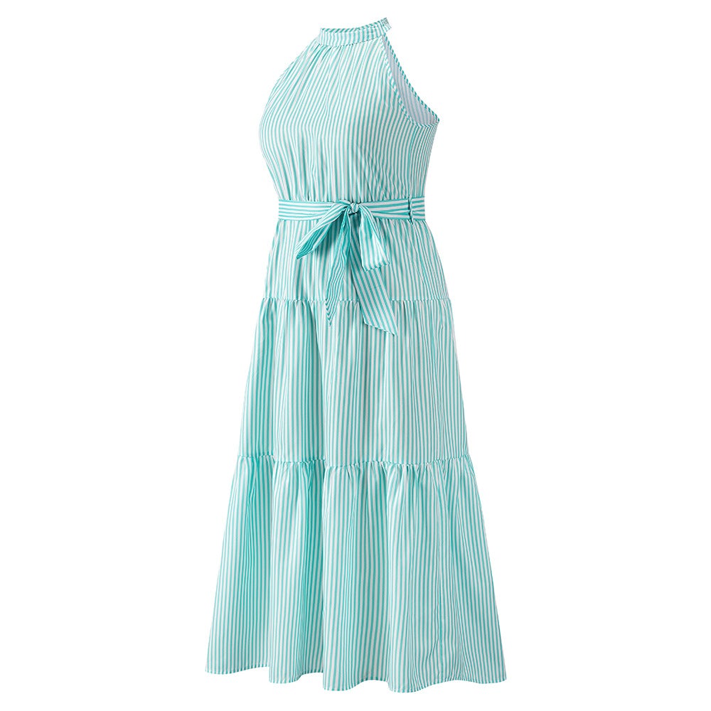 Waist Tie Halter Neck Sleeveless Maxi Dress