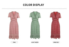 V-Neck Short Sleeves Printed Chiffon Midi Dress