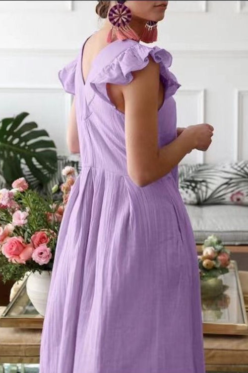 Ruffles Sleeve V Neck Midi Dress