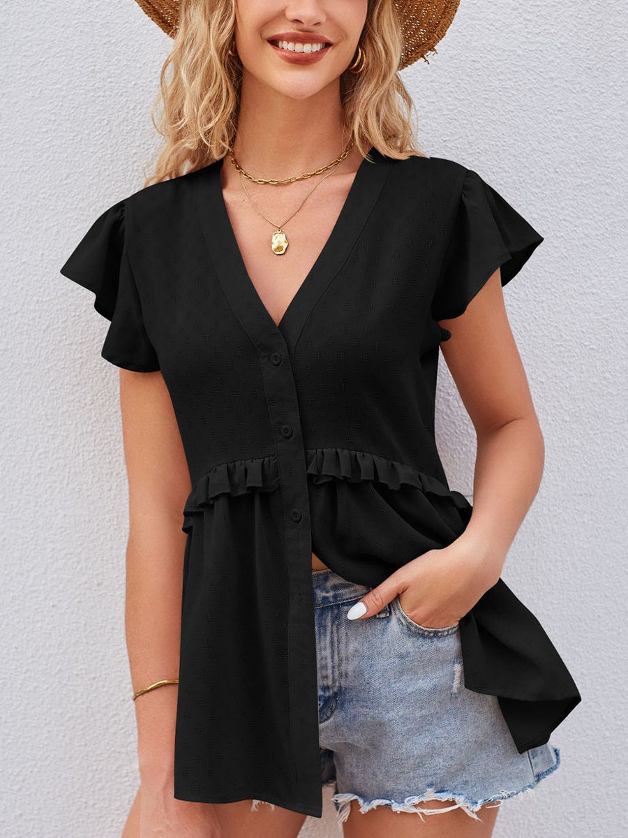 Women's T-Shirts Hollowed Out Waist Edge Short Sleeve T-Shirt