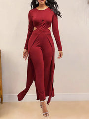 Fashion Cut Out Long Sleeve Flounced Jumpsuit