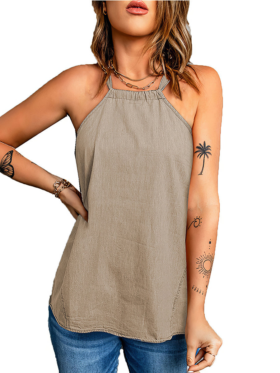 Women's Tank Tops Casual Solid Color Halter Neck Loose Tank Top