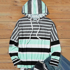 Drawstring Color Block Long Sleeve Hoodie