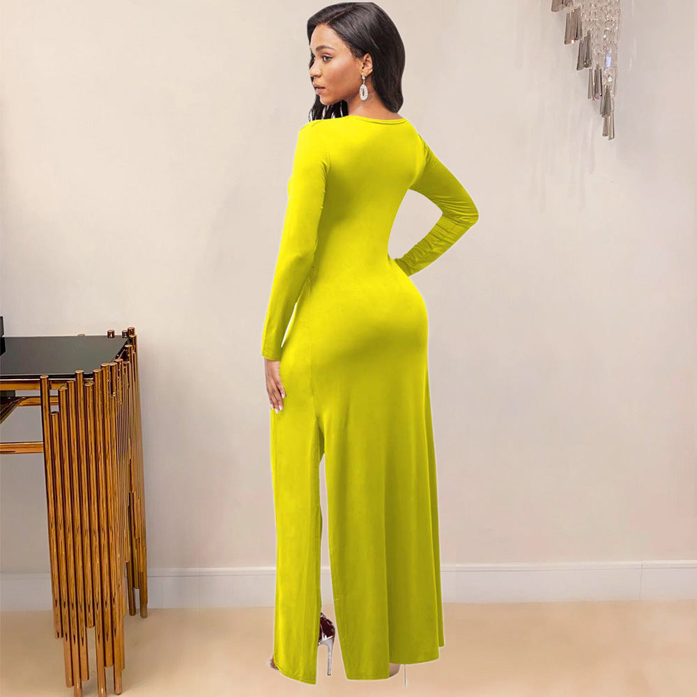 Fashion Cut Out Long Sleeve Flounced Jumpsuit