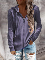 Drawstring Zipper Long Sleeve Hooded Pullover