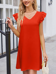 Women's Dresses V Neck Puff Sleeve Loose Fashion Mini Dress