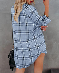 Loose Coller Long Sleeve Button Down Plaid Shirt Top