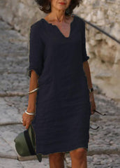 Casual Solid Color V Neck Dress