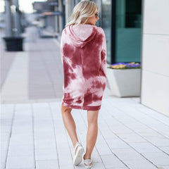 Casual Drawstring Hooded Tie Dye Sweatshirt