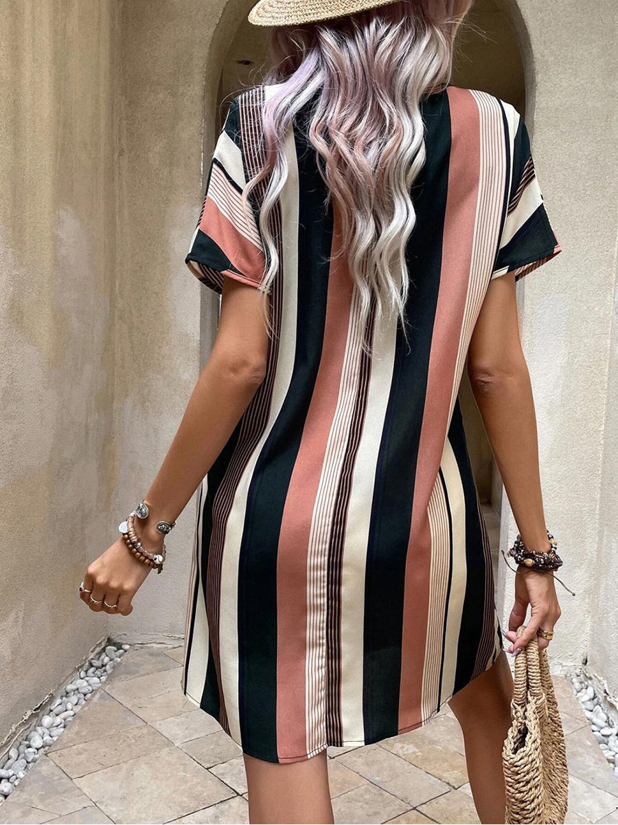 Women's Dresses Striped Print V Neck Short Sleeve Mini Dress