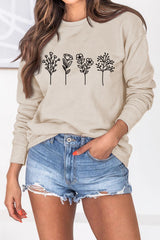 Fashion Long Sleeve O-Neck Floral Print Sweatshirt Top