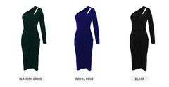 Fashion Long Sleeve One Shoulder Fit Wrap Midi Dress