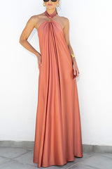 Ring Halter Neck Backless Maxi Dress