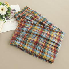 Casual Street Plaid Patchwork Contrast Loose High Waist Straight Patchwork Bottoms