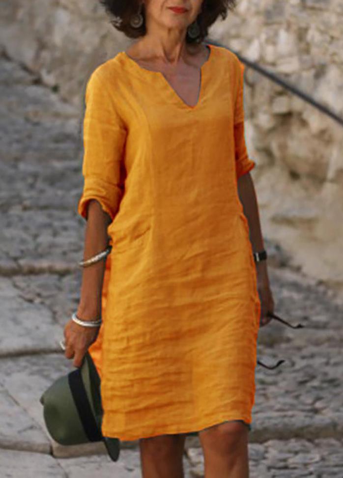 Casual Solid Color V Neck Dress