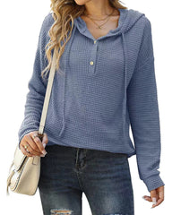 Drawstring Long Sleeve Button Up Hooded Sweatshirt