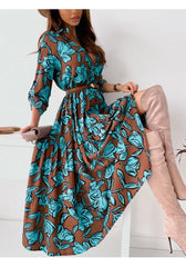 Button Up Floral Belted Maxi Dress