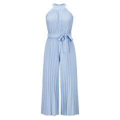Halter Neck Sleeveless Waist Tie Wide Leg Jumpsuit