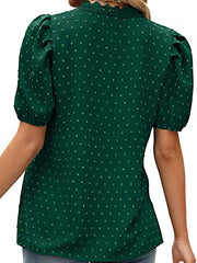 Women's T-Shirts Lace Bubble Short Sleeve V Neck T-Shirt