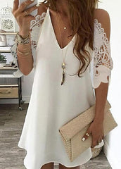 Hollow Out V Neck Cold Shoulder Dress