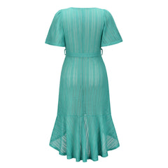 Short Sleeve V Neck Tie Front Beach Cover