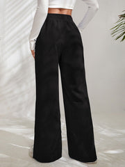 Elastic High Waist Wide Leg Solid Velvet Pant