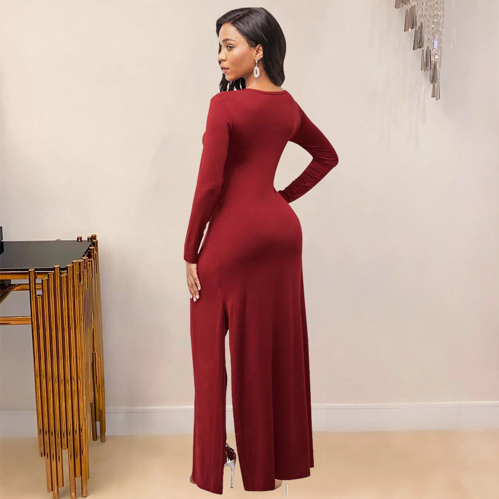 Fashion Cut Out Long Sleeve Flounced Jumpsuit