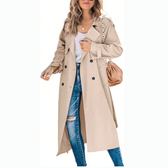 Turn Down Collar Double Breasted Long Trench Coat