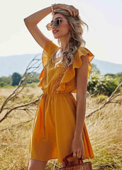 High Waist Flouncing Solid Color Dress