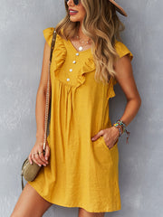 Women's Dresses Round Neck Solid Color Casual Ruffle Sleeve Mini Dress