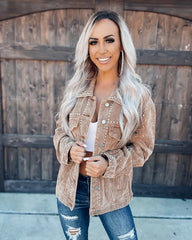 Turn Down Collar Long Sleeve Button Jacket