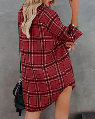 Loose Coller Long Sleeve Button Down Plaid Shirt Top