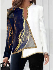Fashion Long Sleeve Scoop Neck Printed Irregular Blouse
