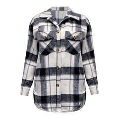 Fashion Long Sleeve Bend Down Collar Button Down Plaid Top Jacket