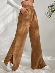 Elastic High Waist Wide Leg Solid Velvet Pant