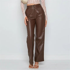 High Waist Solid Color Long Trouser Pants