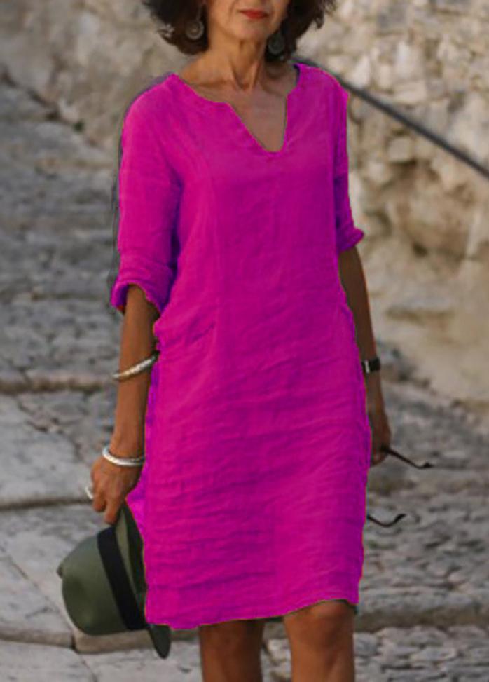 Casual Solid Color V Neck Dress