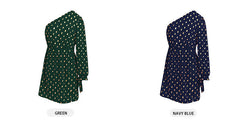 One Off Shoulder Long Sleeve Polka Dot Mini Dress